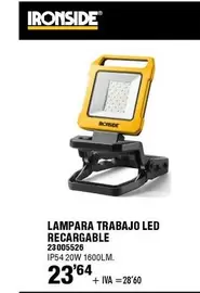 Oferta de Ironside - Lampara Trabajo Led Recargable por 23,64€ en ferrOkey