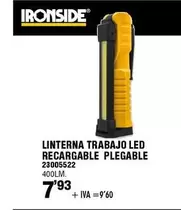 Oferta de Ironside - Linterna Trabajo Led Recargable Plegable por 7,93€ en ferrOkey