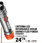 Oferta de Linterna Led Recargable 450Lm Davinci Flex Power por 24,75€ en ferrOkey