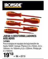 Oferta de Ironside - Juego 5 Destornilladores Aisladoos por 19,13€ en ferrOkey