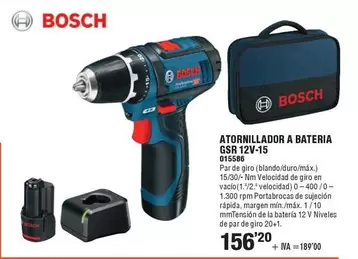 Oferta de Bosch - Atornillador A Bateria GRS 12V-15 por 156,2€ en YMÁS