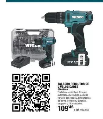Oferta de Wesco - Taladro Percutor De 2 Velocidades por 109,46€ en YMÁS