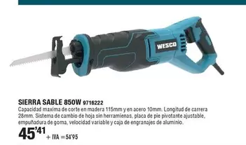 Oferta de Wesco - Sierra Sable 850w 9716222 por 45,41€ en YMÁS