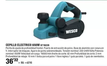 Oferta de Wesco - Cepillo Electrico 650w 9716226 por 36,32€ en YMÁS