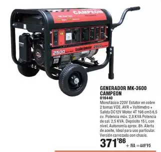 Oferta de Campeón - Generador Mk-3600 Campeon por 371,86€ en YMÁS