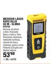 Oferta de Stanley - Medidor Láser Rayo Rojo 20 M - SLM65 por 53,68€ en YMÁS