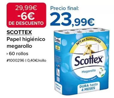 Oferta de Scottex - Papel Higienico Megarollo por 23,99€ en Costco