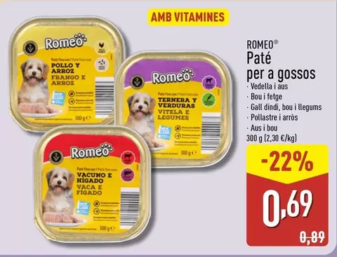 Oferta de Romeo - Pate Per A Gossos por 0,69€ en ALDI