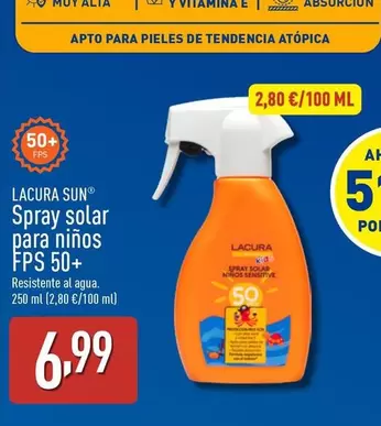 Oferta de Lacura Sun - Spray Solar Para Niños FPS 50+  por 6,99€ en ALDI