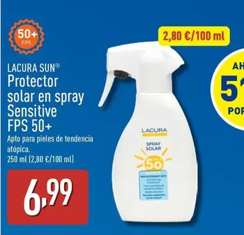 Oferta de Lacura Sun - Protector Solar En Spray Sensitive Fps 50+ por 6,99€ en ALDI