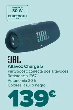 Oferta de JBL - Altavoz Charge 5 por 139€ en Carrefour