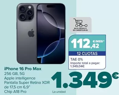 Oferta de Apple - Iphone 16 Pro Max por 1349€ en Carrefour