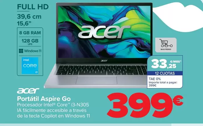 Oferta de Acer - Portatil Aspire Go por 399€ en Carrefour