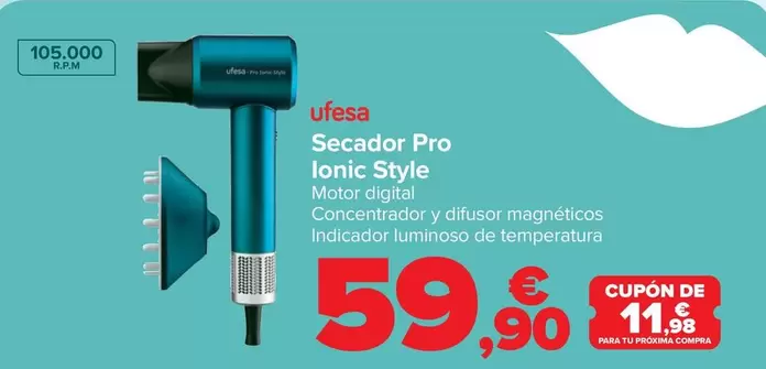 Oferta de Ufesa - Secador Pro Lonic Style por 59,9€ en Carrefour