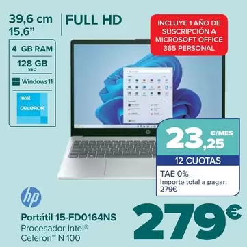 Oferta de HP - Portátil 15-FD0164NS por 279€ en Carrefour