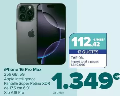 Oferta de Apple - Iphone 16 Pro Max por 1349€ en Carrefour