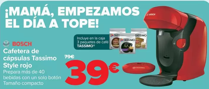 Oferta de Bosch - Cafetera De Cápsulas Tassimo Style Rojo por 39€ en Carrefour