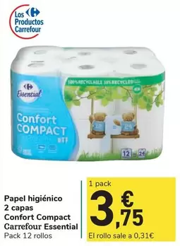 Oferta de Carrefour - Papel Higiénico 2 Capas Confort Compact por 3,75€ en Carrefour Express