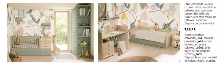 Oferta de Bressol De 140x70 Cm Amb Llit Niu I Mòdul De Calaixos Amb Canviador, Convertible En Llit De 190x90 Cm Amb Mòdul De Calaixos I Escriptori. por 1120€ en MacMobles