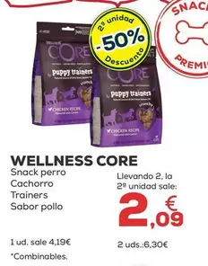 Oferta de Wellness Core - Snack Perro Cachorro Trainers Sabor Pollo  por 4,19€ en Kiwoko