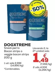 Oferta de Dogxtreme - Snack Perro Bacon Strips O Veggie Bacon Strips por 2,99€ en Kiwoko