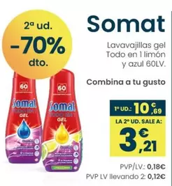 Oferta de Somat - Lavavajillas Gel Todo En 1 Limón Y Azul por 10,69€ en Clarel