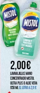 Oferta de Mistol - Lavavajillas Mano Concentrado Ultra Plus O Aloe Vera por 2€ en Claudio