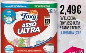 Oferta de Foxy - Papel Cocina Asso Ultra 3 Capas 2 Rollos por 2,49€ en Claudio
