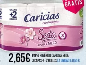 Oferta de Caricias - Papel Higienico  Seda 3 Capas 4+2 Rollos La Unidad por 2,65€ en Claudio