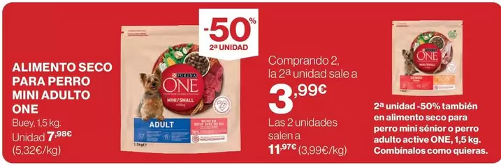 Oferta de Purina - Alimento Seco Para Perro Mini Adulto One por 7,99€ en El Corte Inglés