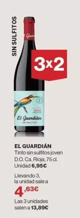 Oferta de El Guardian - Tinto Sin Sulfitos Joven D.o.ca. Rioja por 6,95€ en El Corte Inglés