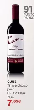 Oferta de Cune - Tinto Ecologico Joven D.o.ca. Rioja por 7,65€ en El Corte Inglés