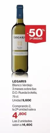 Oferta de Legaris - Blanco Verdejo 3 Meses Sobre Las D.o. Rueda Totella por 9,6€ en El Corte Inglés