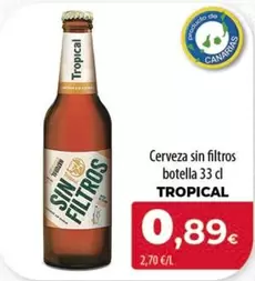 Oferta de Tropical - Cerveza Sin Filtros Botella por 0,89€ en Spar Tenerife