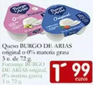 Oferta de Burgo De Arias - Queso Original O 0% Materia Grasa 3 U. De 72 G por 1,99€ en Supermercados Bip Bip
