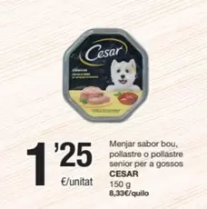 Oferta de Cesar - Menjar Sabor Bou, Pollastre O Pollastre Senior Per A Gossos por 1,25€ en SPAR Fragadis