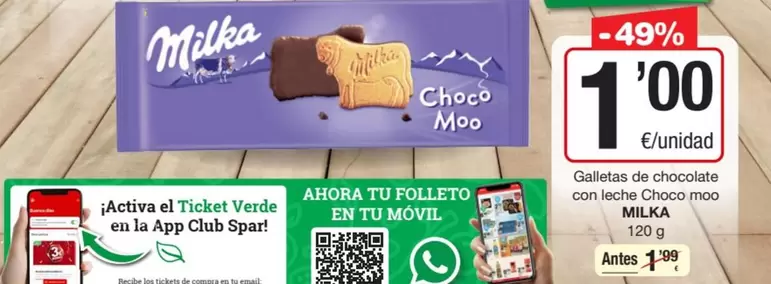 Oferta de Milka - Galletas De Chocolate Con Leche Choco Moo por 1€ en SPAR Fragadis