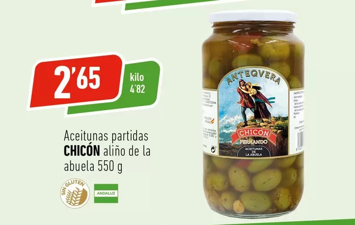 Oferta de Aceitunas Partidas Chicon Alino De La Abuela por 2,65€ en Supermercados Deza