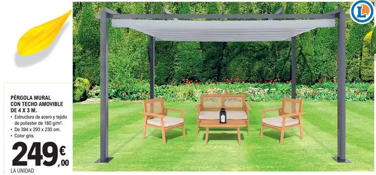 Oferta de Pérgola Mural Con Techo Amovible De 4 X 3 M por 249€ en E.Leclerc