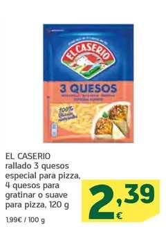 Oferta de El Caserío - Rallado 3 Quesos Especial Para Pizza por 2,39€ en HiperDino