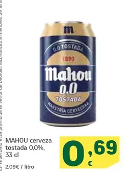 Oferta de Mahou - Cerveza Tostada 0,0% por 0,69€ en HiperDino