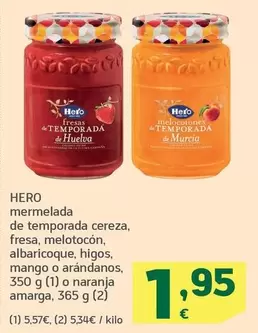 Oferta de Hero - Mermelada De Temporada Cereza, Fresa, Melocoque, Higos, Mango O Arandanos por 1,95€ en HiperDino