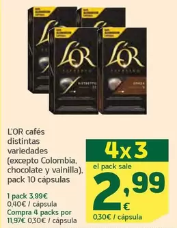 Oferta de L'or - Cafés Distintas Variedades (Excepto Colombia, 4x3 Chocolate Y Vainilla) por 3,99€ en HiperDino