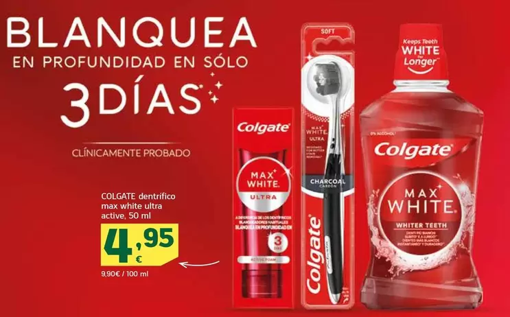 Oferta de Colgate - Dentífrico Max White Ultra Active por 4,95€ en HiperDino