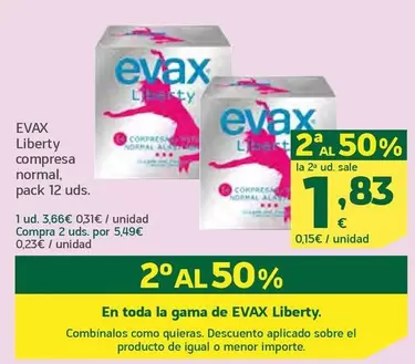 Oferta de Evax - Liberty Compresas Normal por 3,66€ en HiperDino