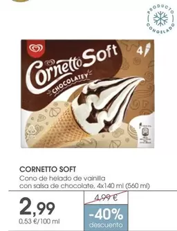 Oferta de Cornetto - Cono De Helado De Vainilla Con Salsa De Chocolate por 2,99€ en Supermercados Plaza