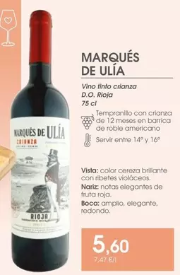 Oferta de Vino Tinto Crianza D.o. Rioja por 5,6€ en Supermercados Plaza