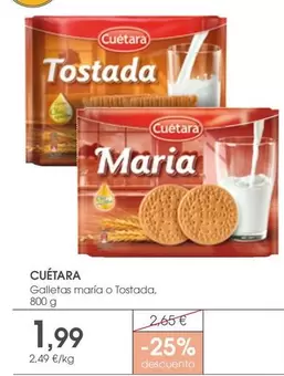 Oferta de Cuétara - Galletas Maria O Tostada por 1,99€ en Supermercados Plaza