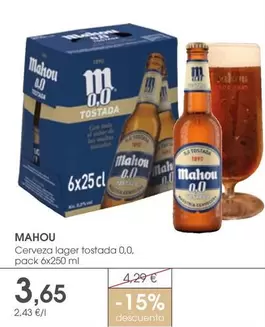 Oferta de Mahou - Cerveza Lager Tostada 0,0 por 3,65€ en Supermercados Plaza