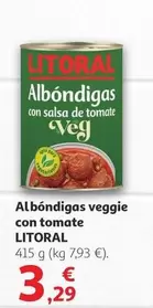 Oferta de Litoral - Albondigas Veggie Con Tomate por 3,29€ en Alcampo